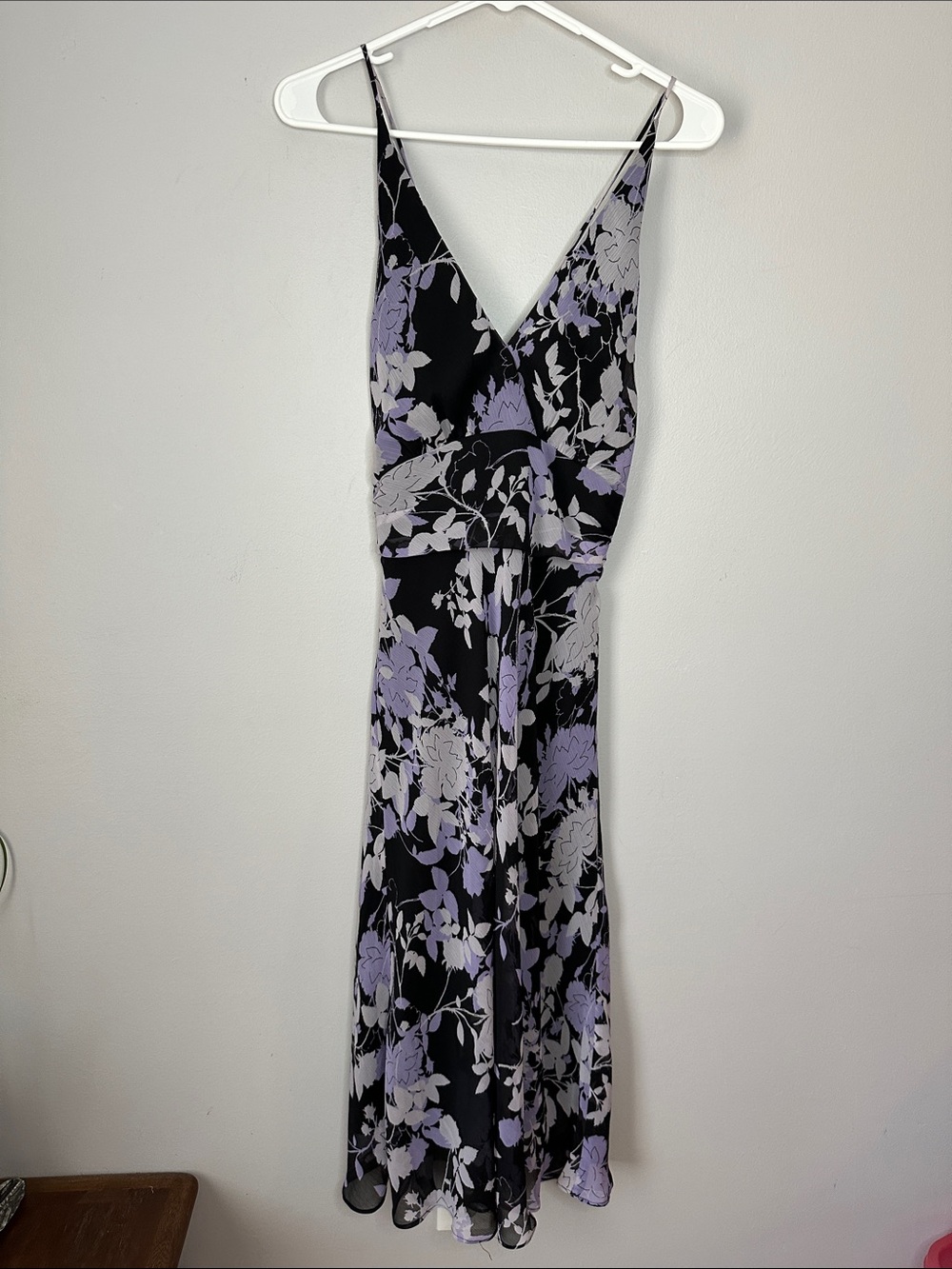 Sheri Martin Black Midi Dress with Lavender Floral Print size 6